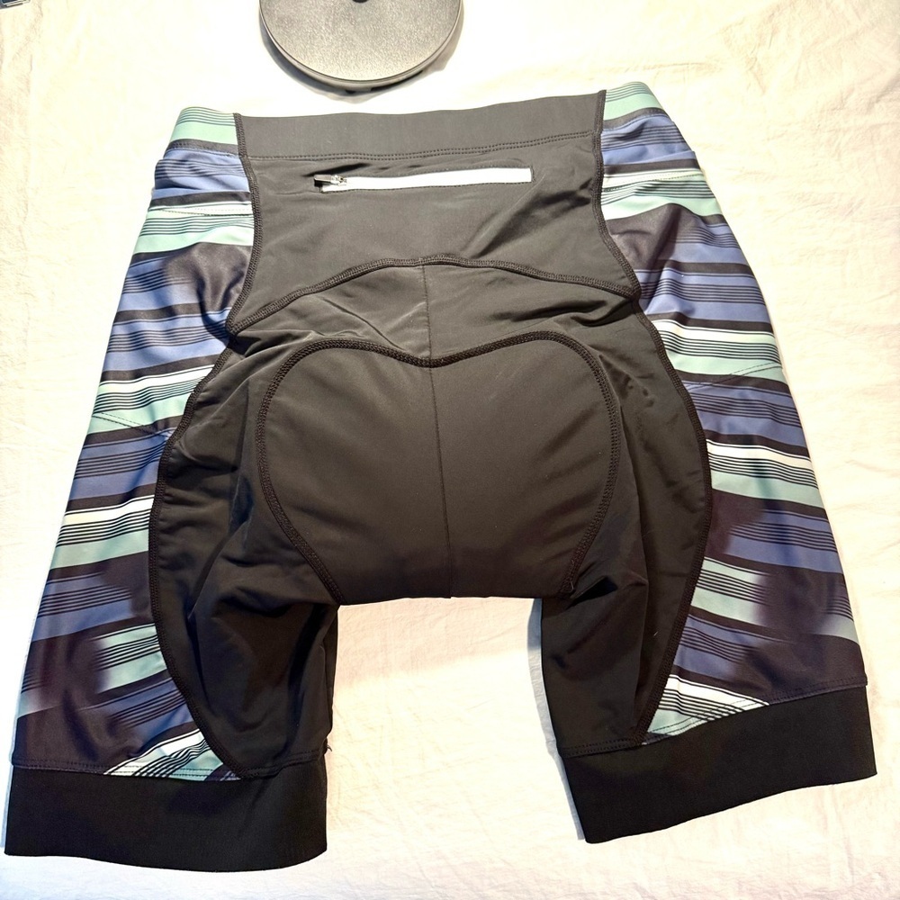 Sportneer Men's Black and Blue Striped Cycling Shorts, Size L